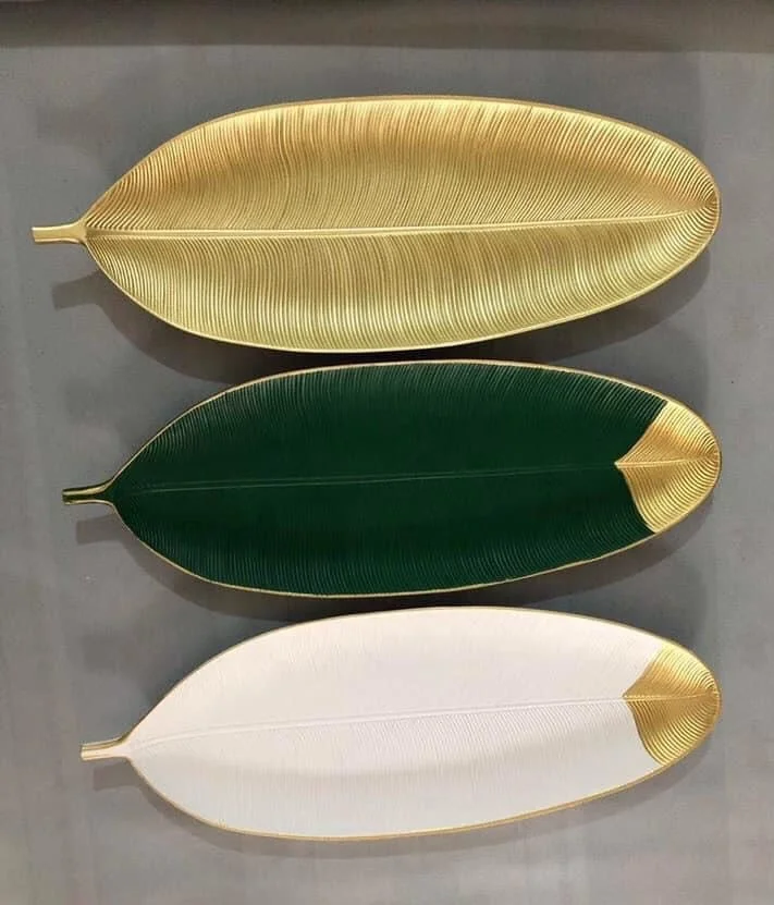 

Factory Cheap Creative Gold Line Leaf Shape Decor Plates dish Dinner Dinnerware Sushi Plate, Customized color