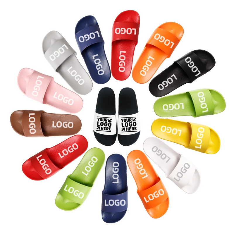 

Customize LOGO PVC Plain Slide Sandal Black EVA Mens Slide Sandal Custom Logo Slide Custom Slippers Men Women Slippers