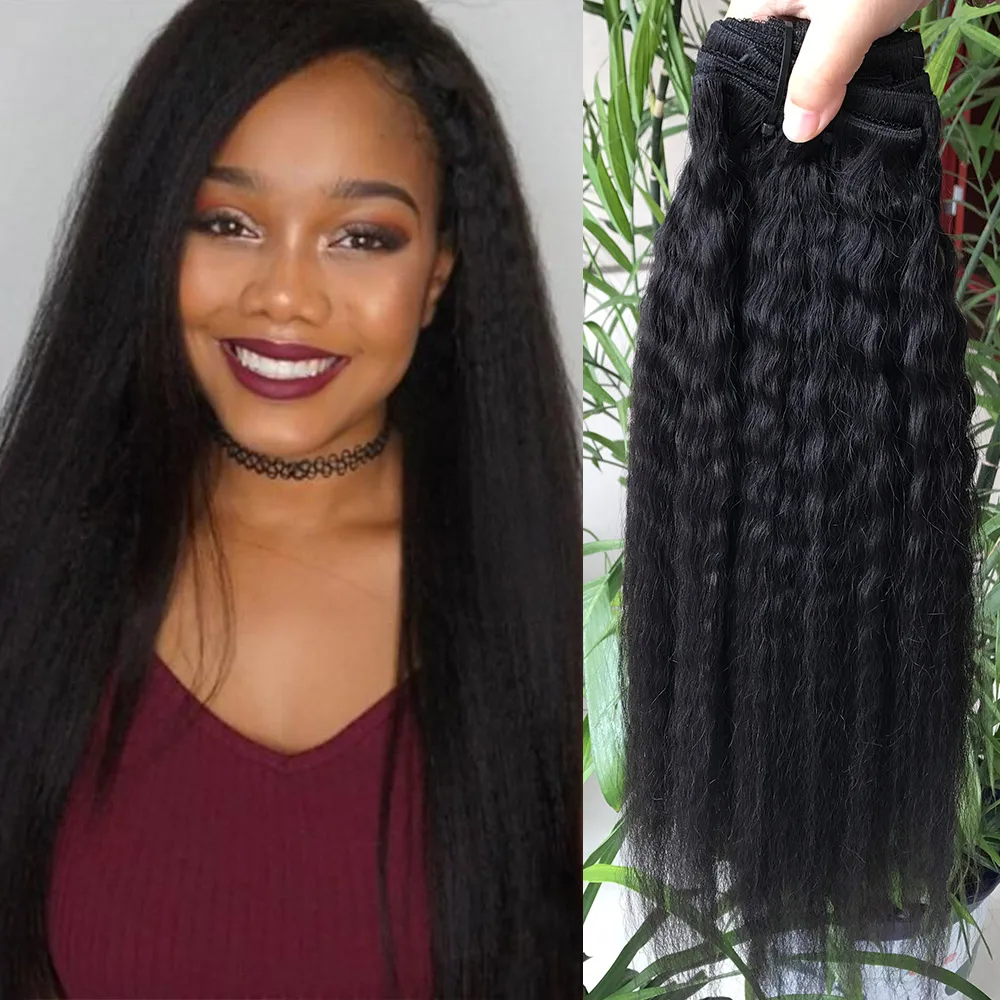 2024 Top Quality Seamless Clip in Hair Extension Natural Black Yaki Clip Ins Kinky Straight Hair Extension