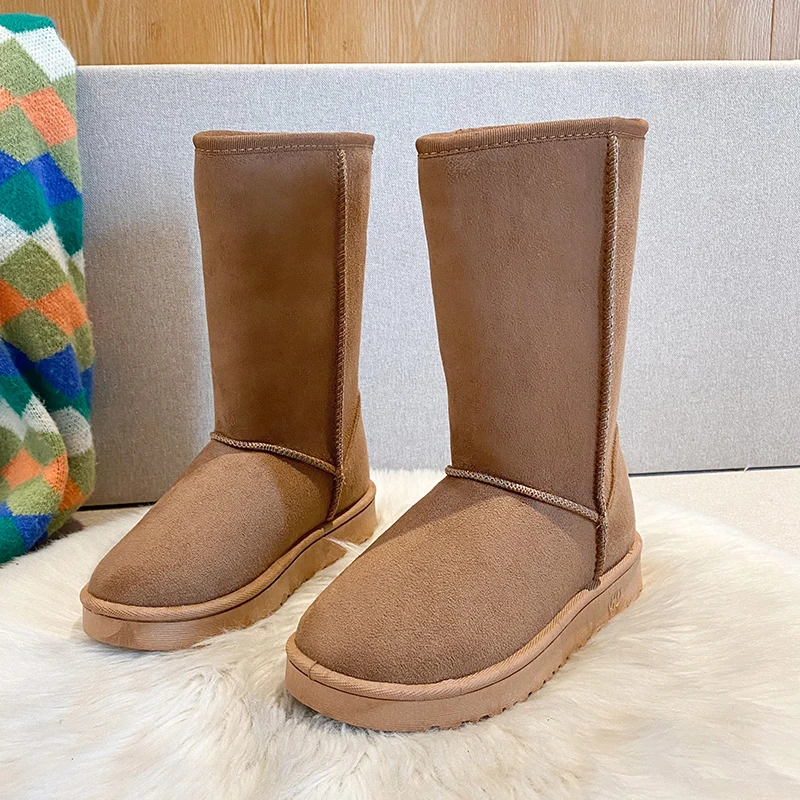 

Fashion high quality lady winter faux fur boots big size midi snow boots women shoes, Black, brown, grey, offee