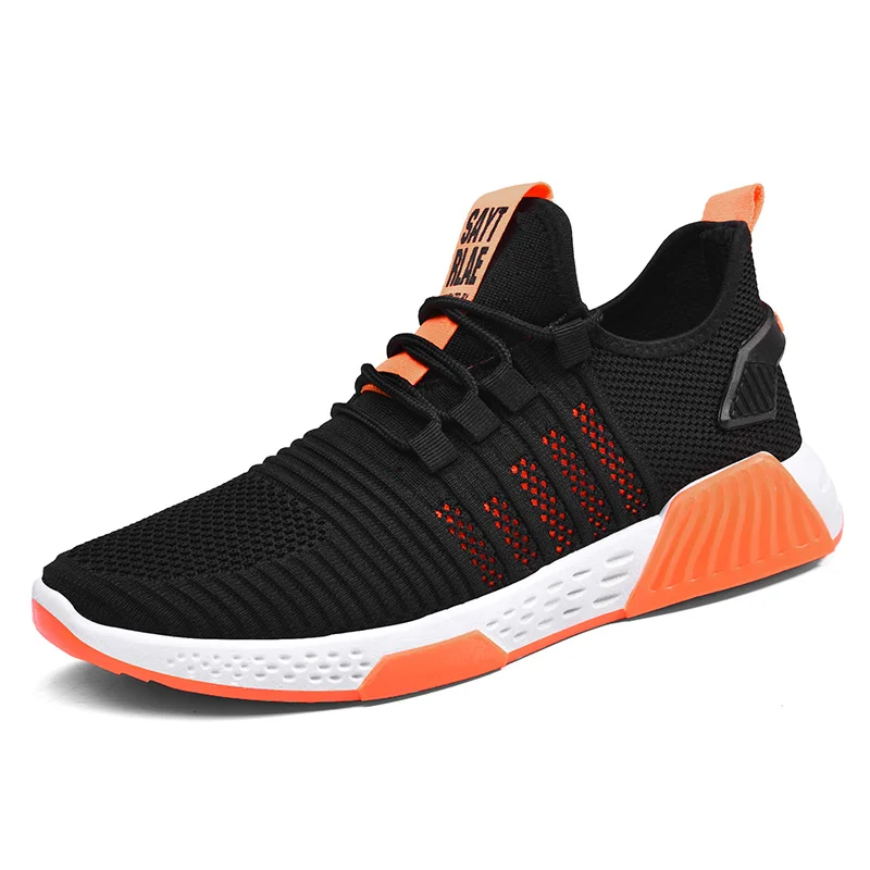 

Chinese Wholesale Custom Sneakers Rubber Sole Branded chaussures homme Sports Shoes for Men, Black orange