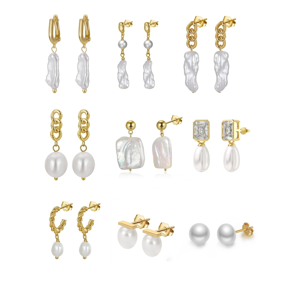 

925 silver pearl earring fine jewelry gold plated 925 sterling silver freshwater pearl earrings pearl jewelry set women