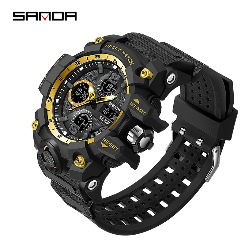 

2021 Sanda 6021 Relogio Men LED Analogue Wrist Custom Luminous Sports Digital G Style Shock Watch