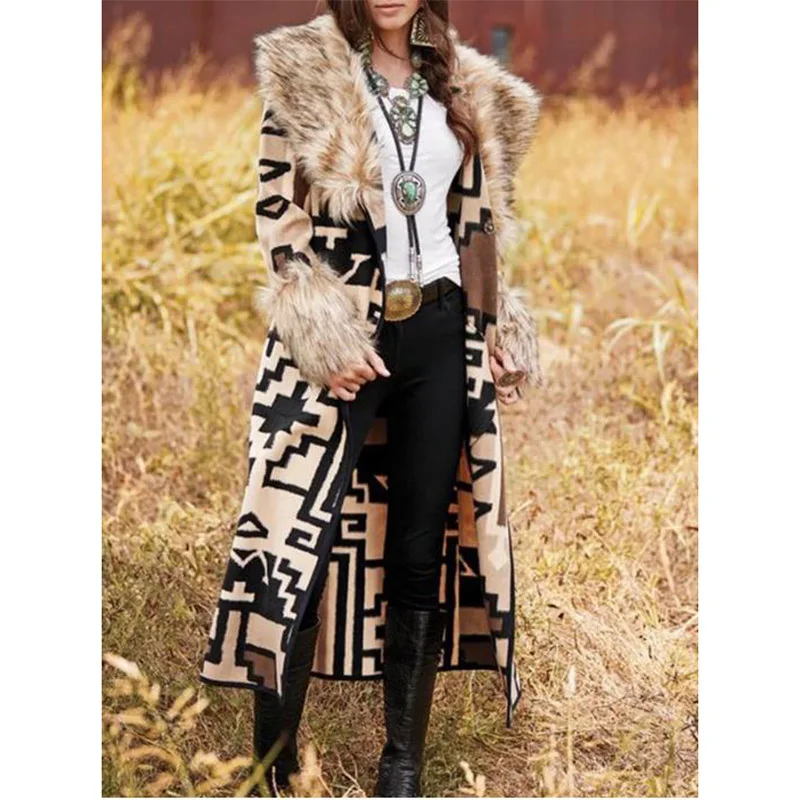 

Fall Jackets 2021 Autumn 2XL-5X Fur Women Coats Threaded Long Sleeve Clothing Ladies Plus Size Aztec Style Cardigan Coats, 1 colors