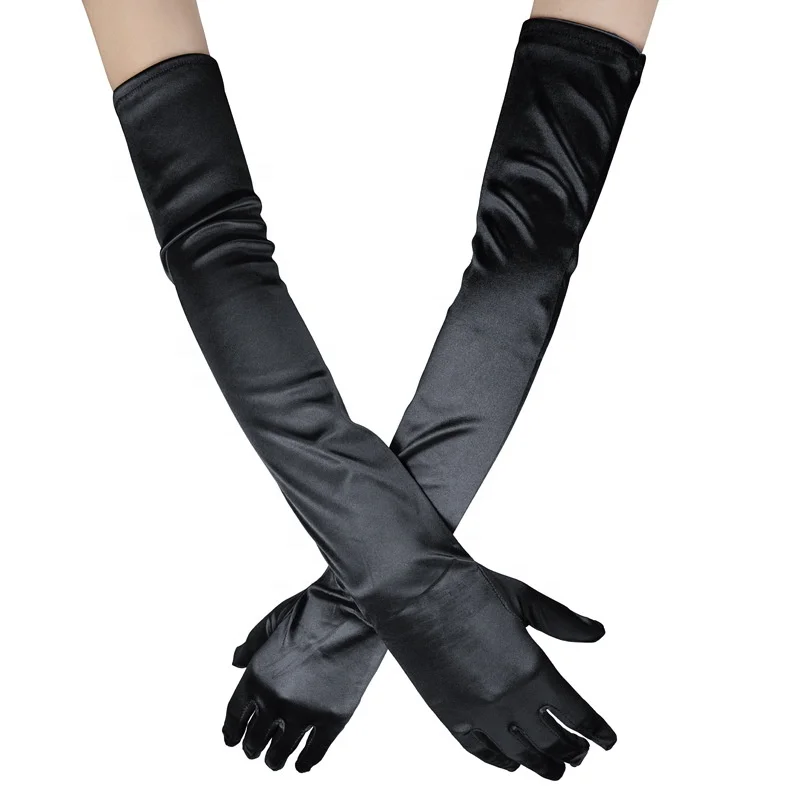 

New Women Satin Arm Hand Long Sleeve Evening Party Opera Bridal Wedding Gloves, White/black/purple/red