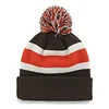 Wholesale Acrylic Beanie Cap Rugby Custom Knit Striped Cuff Slouch Plan Beanie Hat with POM POM