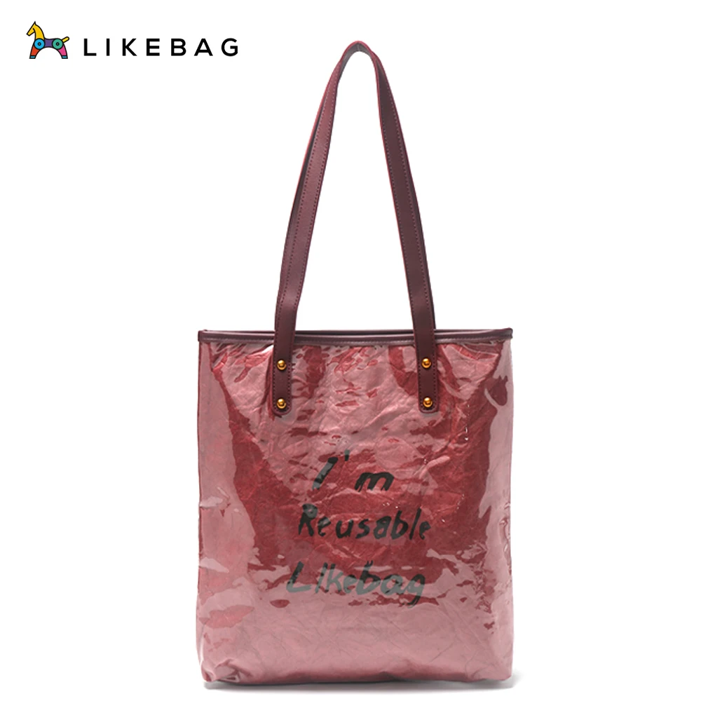

LIKEBAG Original Fashion large capacity Lightweight Washable Kraft Paper&PVC Tote Bag Handbag With Leather Straps Lady Shoulder