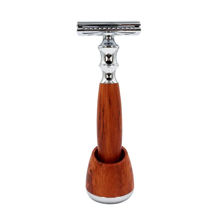 

Premium quality bamboo/Olive wood handle Shaving safety razor double edge private label safety razors with+ base