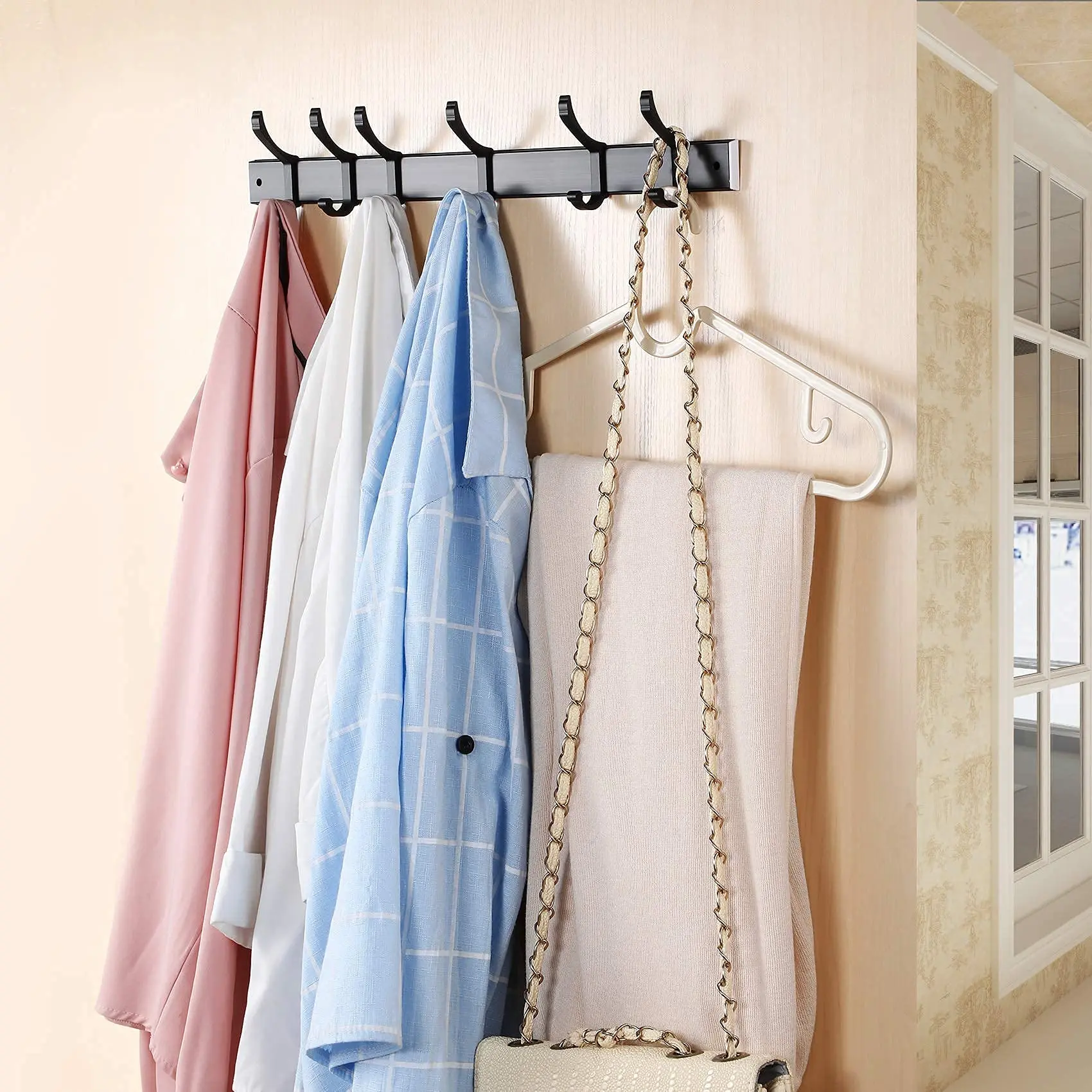 

JOYBOS wall clothes hanger 6 hooks wall mounted clothes hanger rack wall hanger adhesive hook loadbearing hook