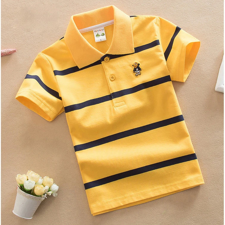 

Wholesale 2021 summer 6-8 9-10 12 years old 100% cotton striped boy's golf t-shirts