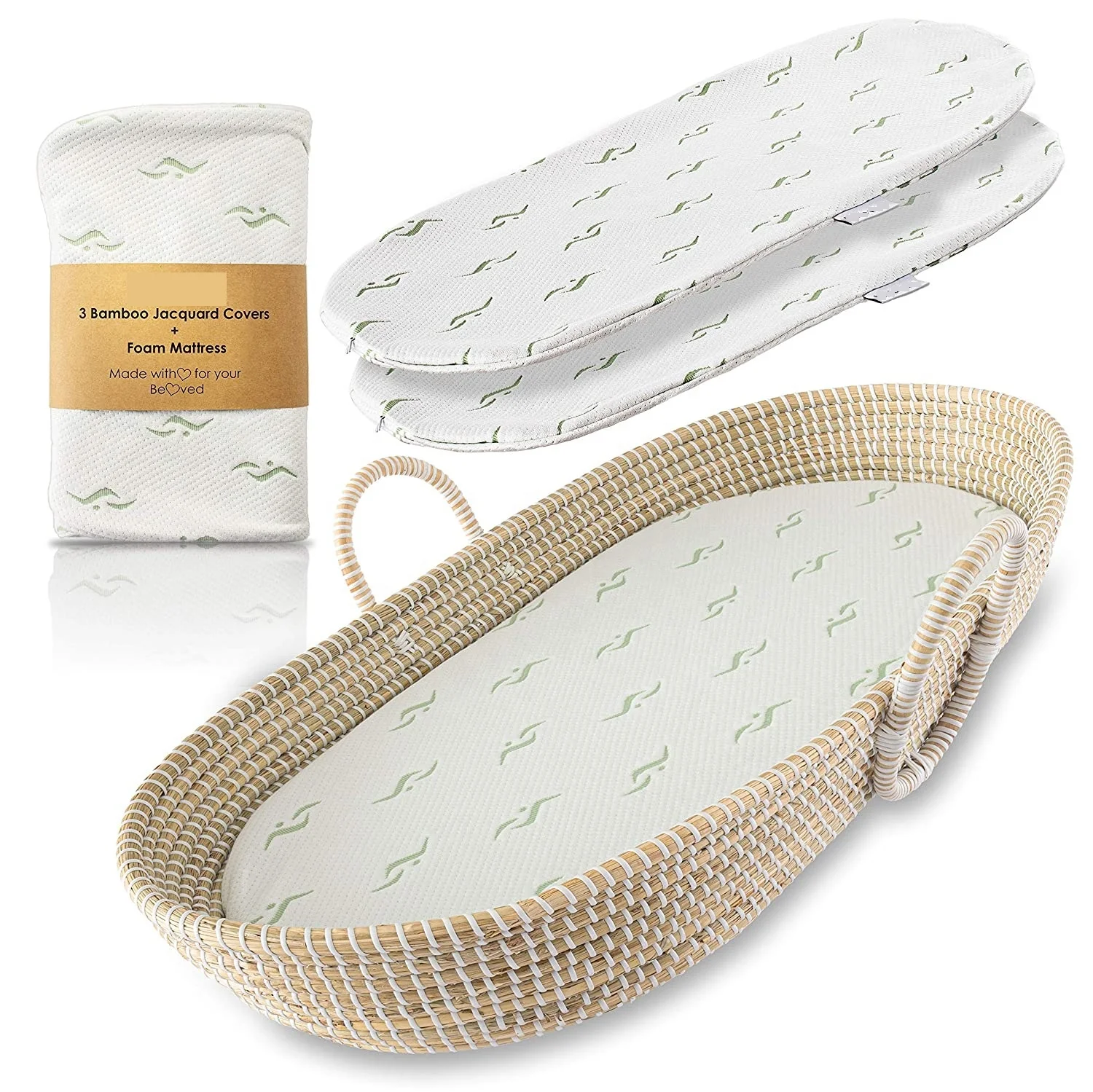 

100% Handmade OEM Sample Available Ecommerce Goods Waterproof Natural Seagrass Oval Baby Changing Basket with Mattress