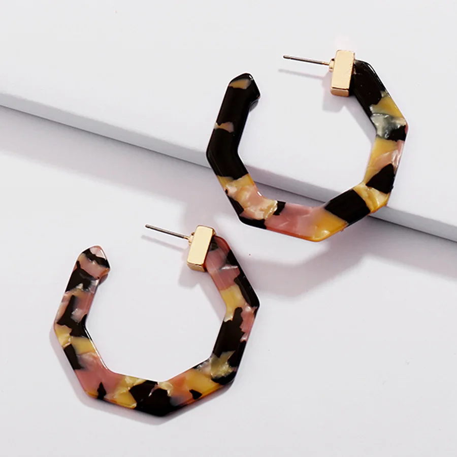 

2021 New Tortoiseshell Acrylic Resin Hoop Earrings Geometric Hexagon Acetate Acrylic Hoop Earrings for Women