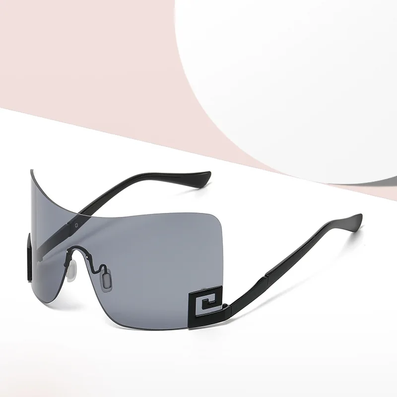 

7011 Rimless Custom Logo Eyewear Vintage Fashionable Shade 2023 Oversized Sunglasses Women Big Frame Square