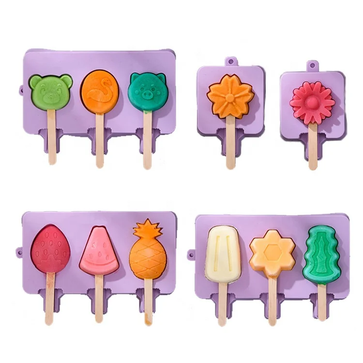 

BPA Free Cute Silicone Molds Ice Cube lollipop Candy Mould Maker Novelty Ice Cream Popsicle Mold, Blue,grey,purple,pink,green