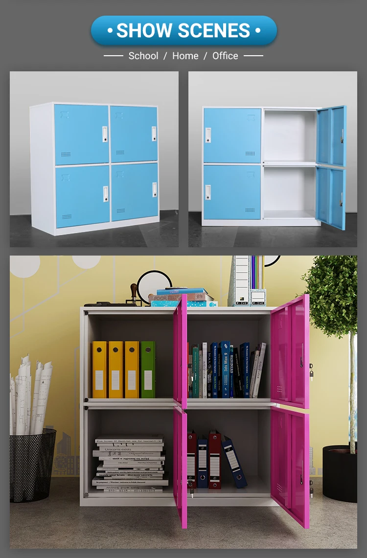 El mini almari de acero azul modificado para requisitos particulares diseña armarios del almacenamiento del metal de Singapur de los estudiantes de la escuela los pequeños con 4 puertas