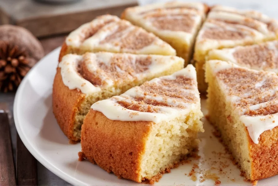 Professional baker swirling cinnamon sugar filling into cake batter in 9x13 pan
