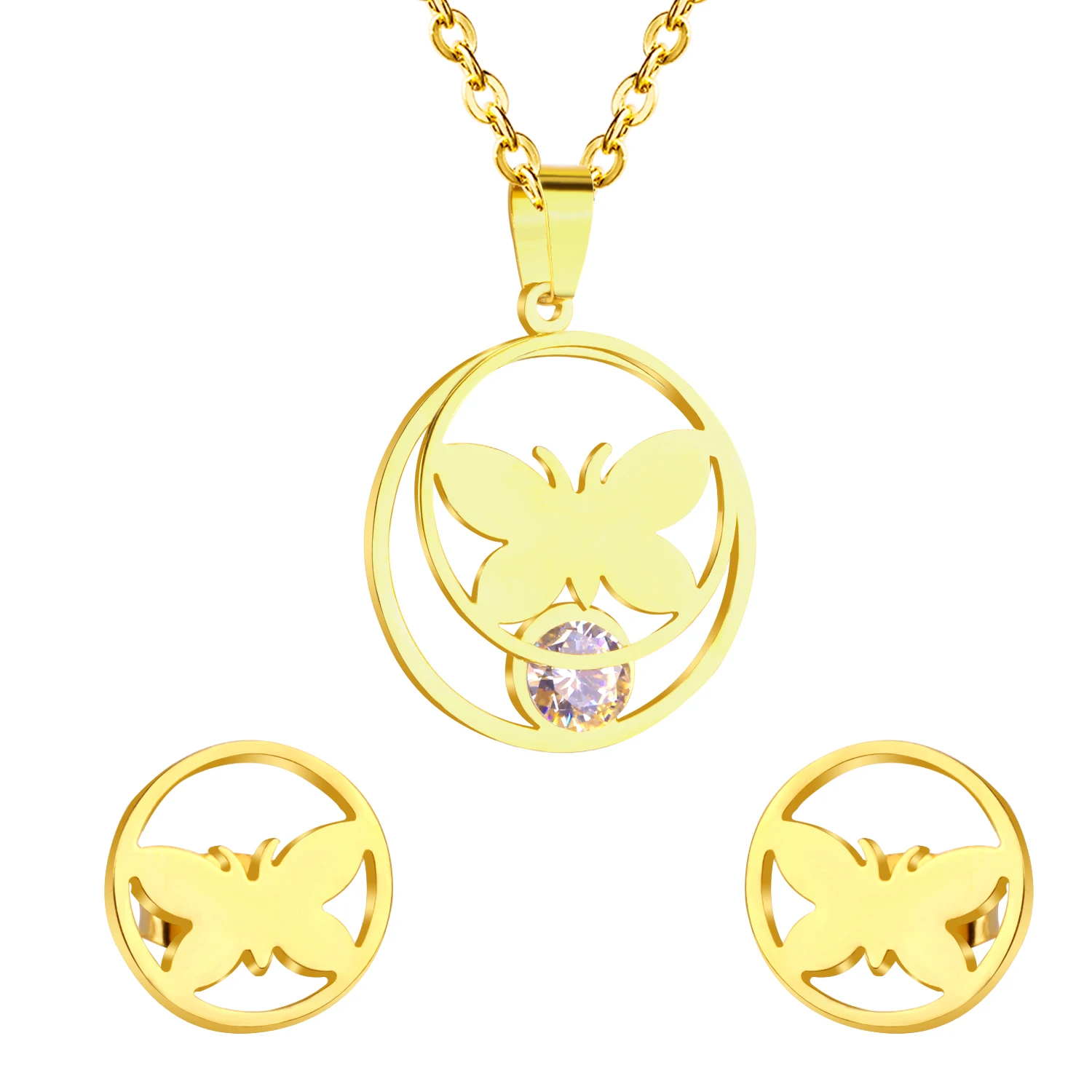 

2021 Fashion African Gold Butterfly Zircon Necklace Wedding Jewellery Set For Women