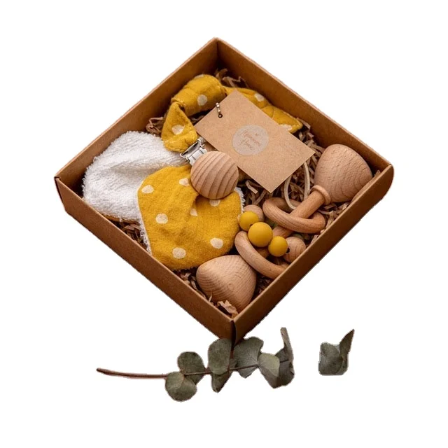 
1 Set Baby Teether Toys Pacifier Clips Chain Beech Wooden Rattles Bunny Ear Bracelet 