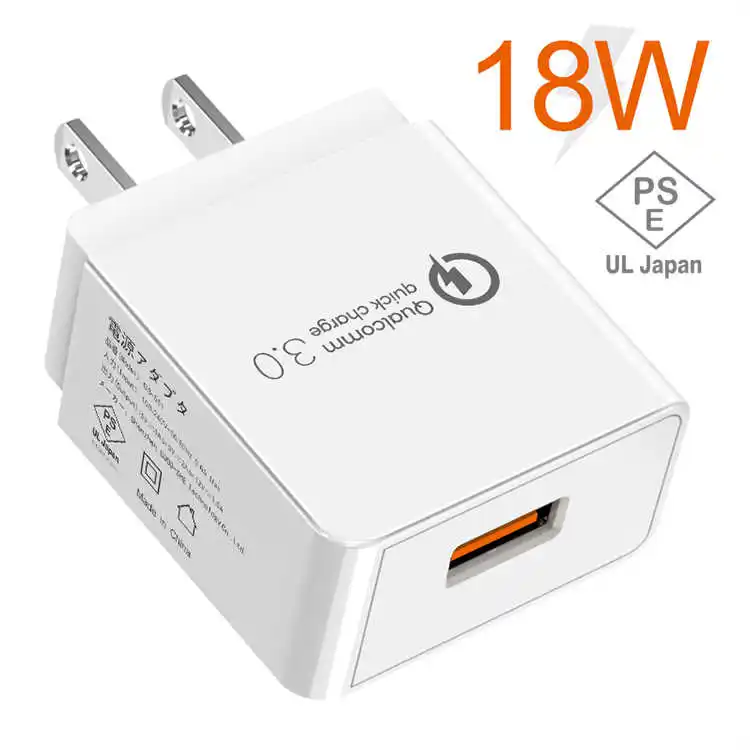 

18W QC 3.0 Universal Mobile Phone fast adapter Charger PSE EU UK US KR Japan Plug portable USB travel charger for iPhone, Black white