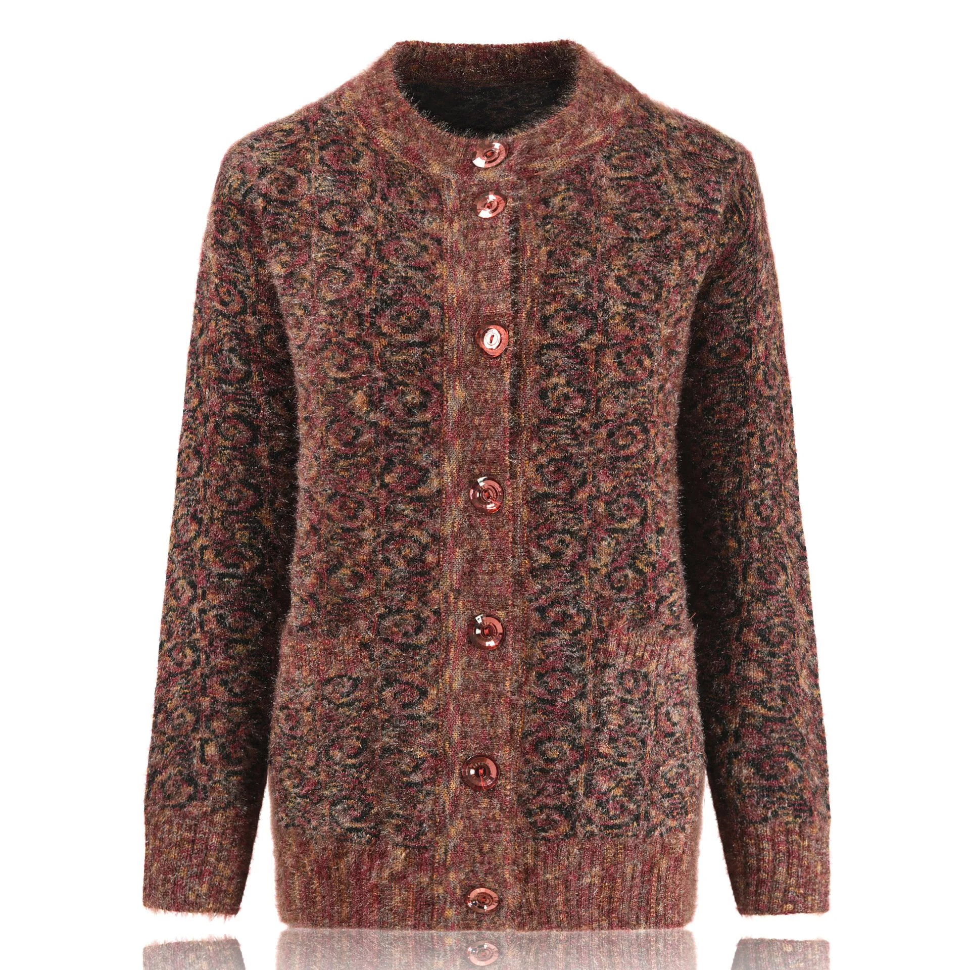 

wholesale factory winter Elderly women mom fur sweater with button the aged thick warm grandma fleece elegant knit cardigan