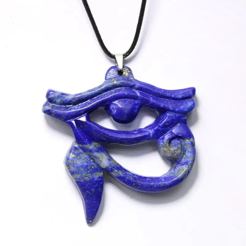 

Hollow Carved Natural Gemstone Lapis Lazuli Amulet Carving Ancient Egyptian Eye Of The Horus Necklace Pendant