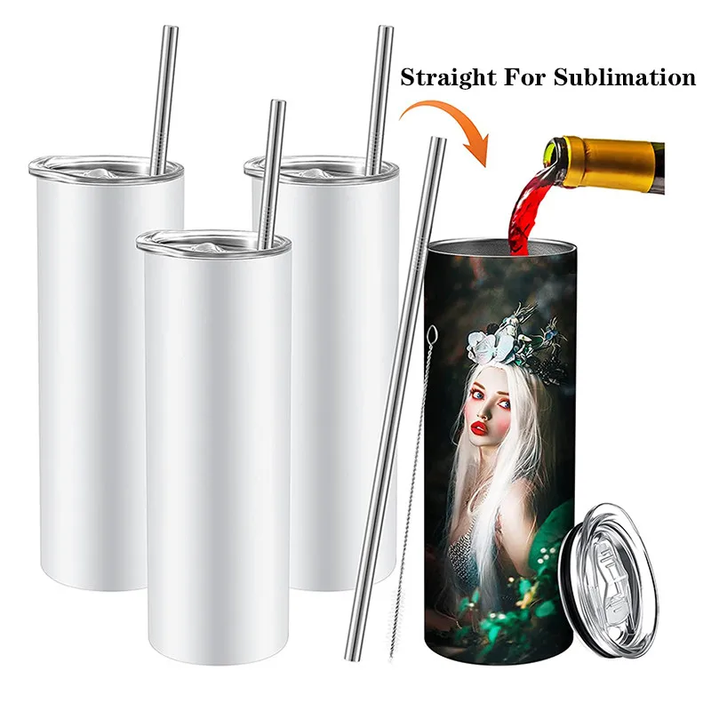 

Stainless Steel Beer Wine Coffee 20oz 20 oz Skinny Straight Heat Reactive Sublimation Blanks Cups Mugs Tumblers For Sublimation, White tumbler for sublimation