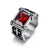 cheap fashion magnetic toe ring with big moonstone masonic cross stainless steel casting men ring with big ruby stone size