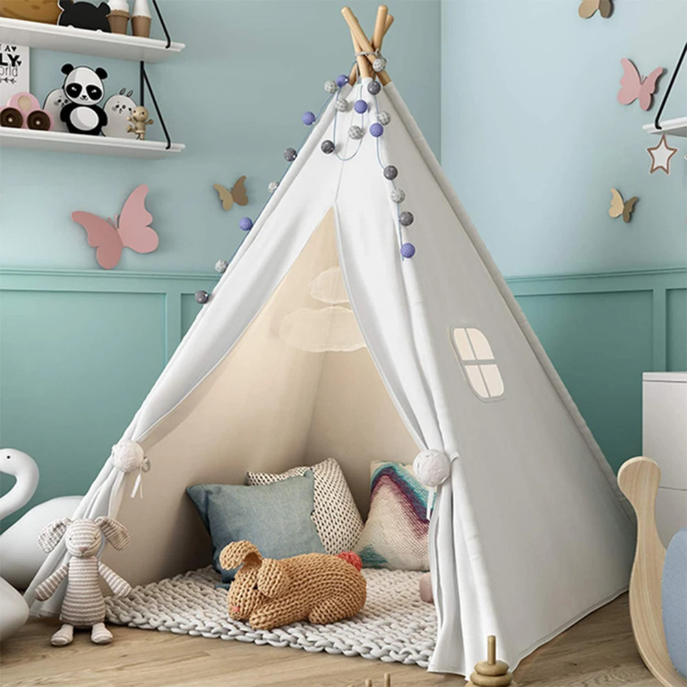 

FunFishing New Arrival Children's Portable Canvas Indian Indoor Play House Teepee Tent Kids, Blue,pink,white