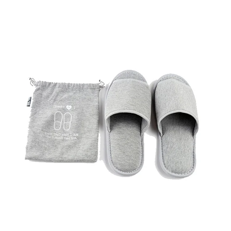 

Travelsky custom logo indoor slippers hotel cotton folding travel slippers with pouch, Grey,black