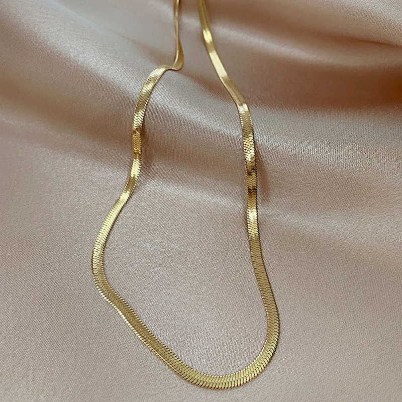 

JN08 Amazon hot sale 18K Gold Herringbone Choker Necklace Herringbone Chain Snake Chain Necklace United States, Picture shows