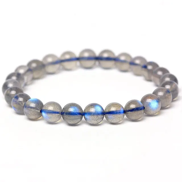 

High Quality Natural Labradorite Moon Stone Bracelets Trendy Natural Stone Labradorite Beaded Elastic Bracelet for Men Women, Gray
