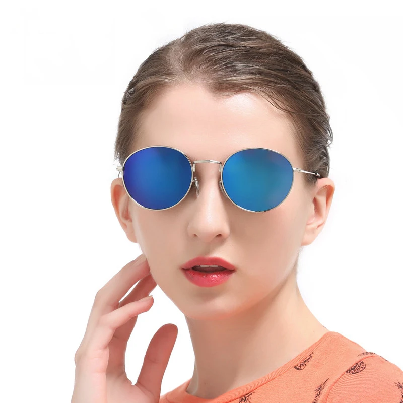 

3447 New Style Trendy Round Frame Sunglasses Colorful Reflective metal frame Sunglasses for Wholesale
