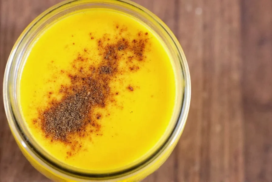 Golden milk preparation with turmeric, black pepper, and coconut milk in a mason jar