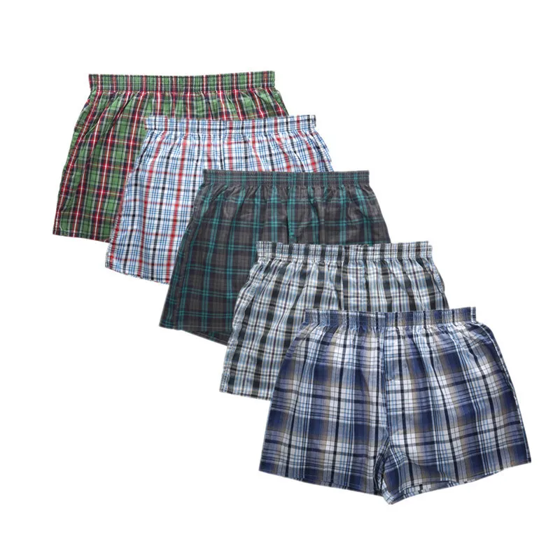 Men's underwear cotton boxers high waist loose breathable plus size plaid boxers briefs