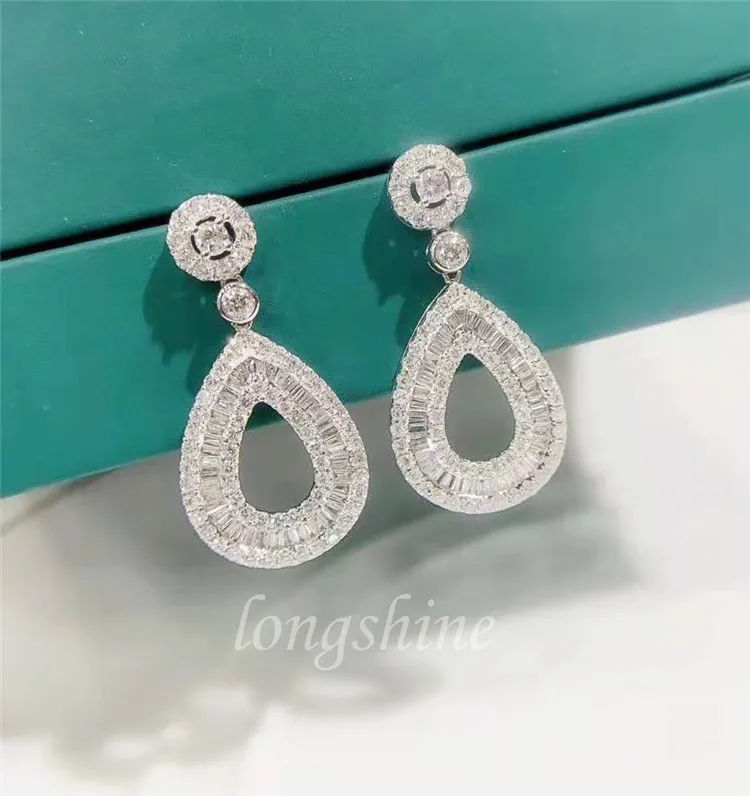 

Luxury 18K Gold Earrings Real Diamond White and Rose Gold Water Wedding Earring