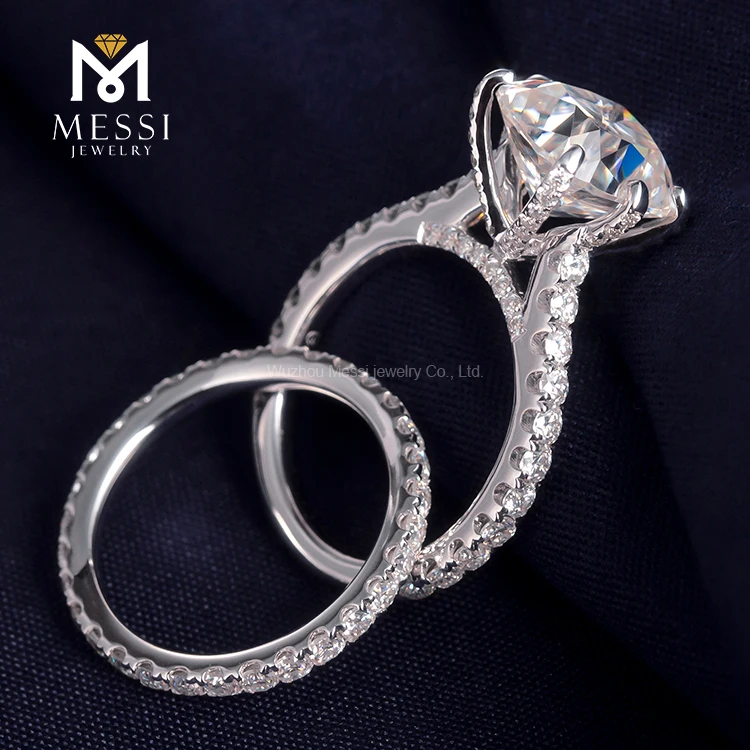 

Messi Jewelry 14K White Gold Wedding Ring Sets Eternity Ring Band 3 Carat Engagement Diamond Moissanite Ring