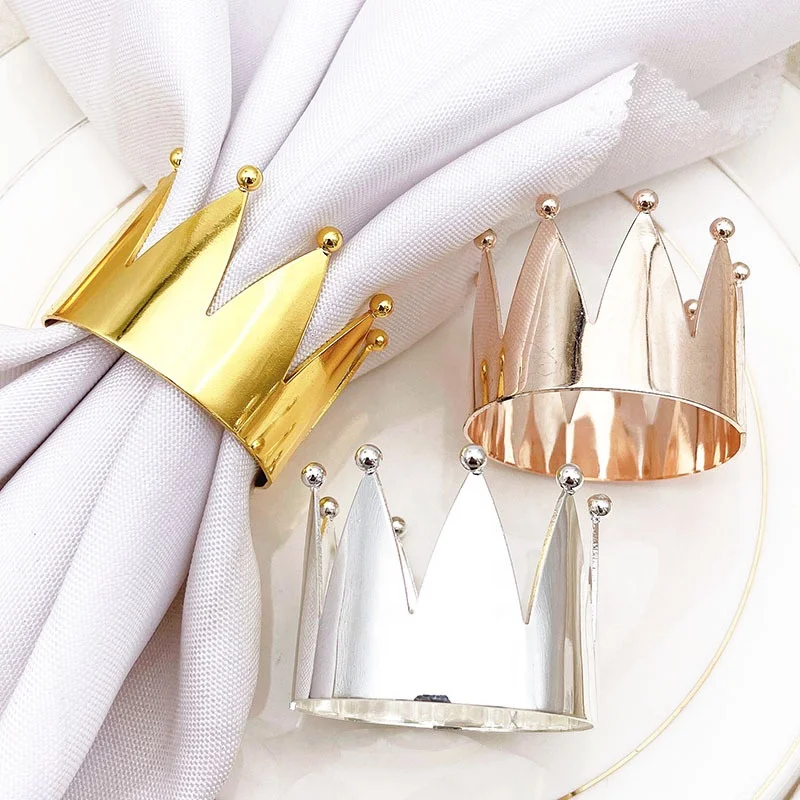 

Gold/Silver Color Napkin Rings Crown Rose Gold Napkin Rings for Wedding Dining Anniversary Birthday Holiday Table Deco HWM146