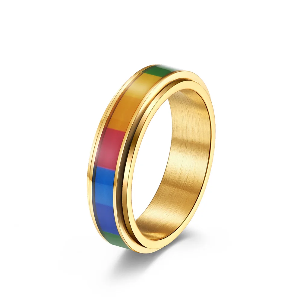 

2021 Fashion Men And Women Stainless Steel High Quality Choice Rainbow Ring Gilded Jewelry