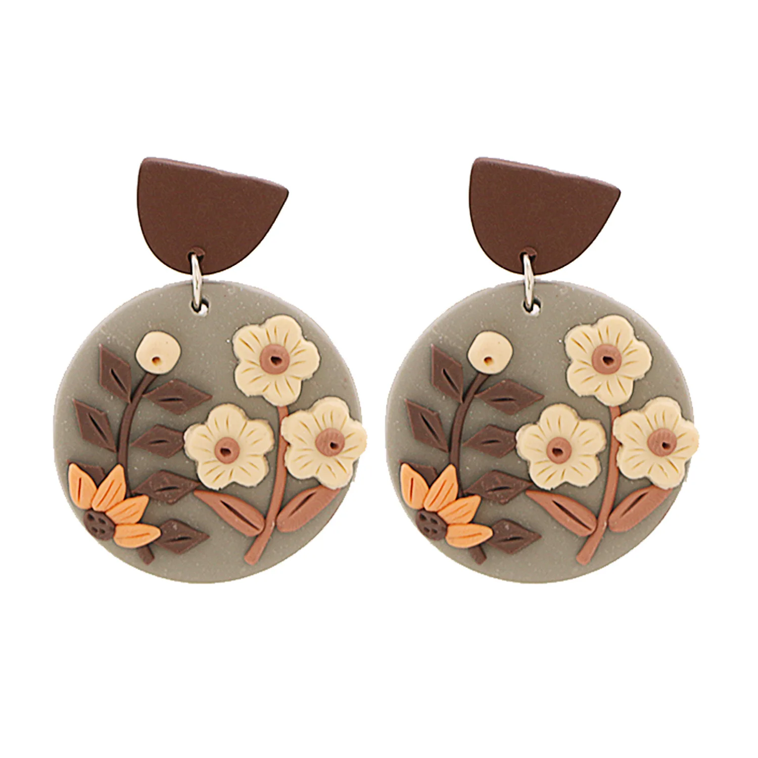 

Korean Style Cute Acrylic Round Flower Stud Earrings Geometric Acetate Brown Round Flower Earrings for Women, Picture shows