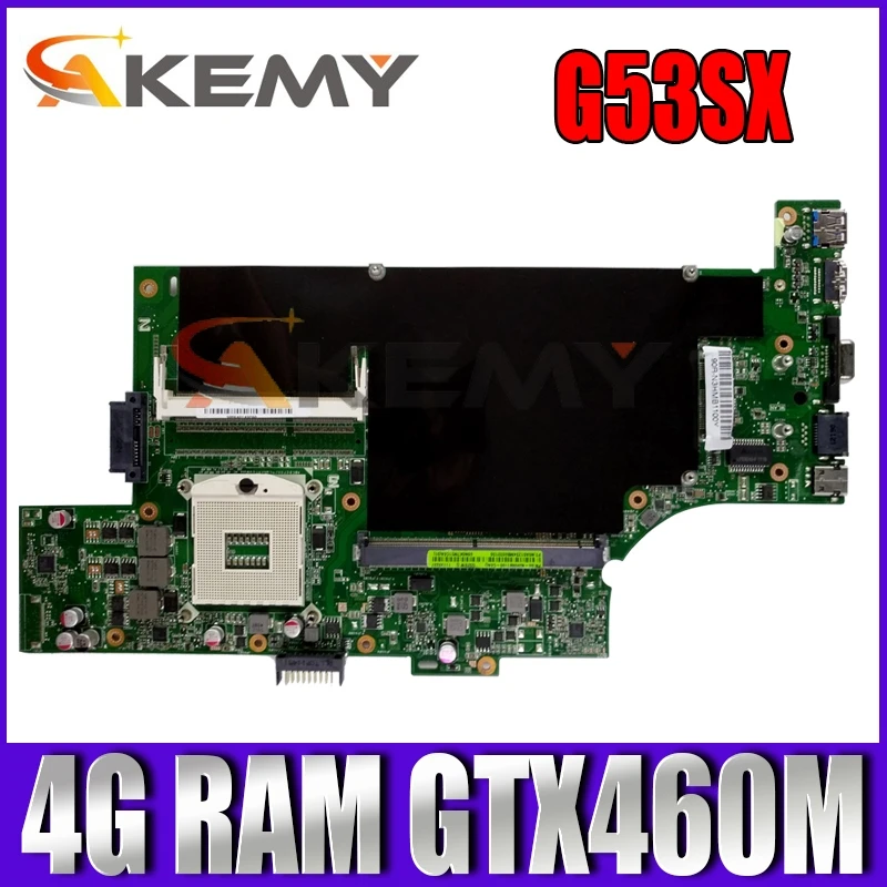 

G53SX With 4 RAM Slots DDR3 Mainboard For ASUS G53SX G53SW VX7 Fit For GTX460M 560M Laptop Motherboard Test free shipping