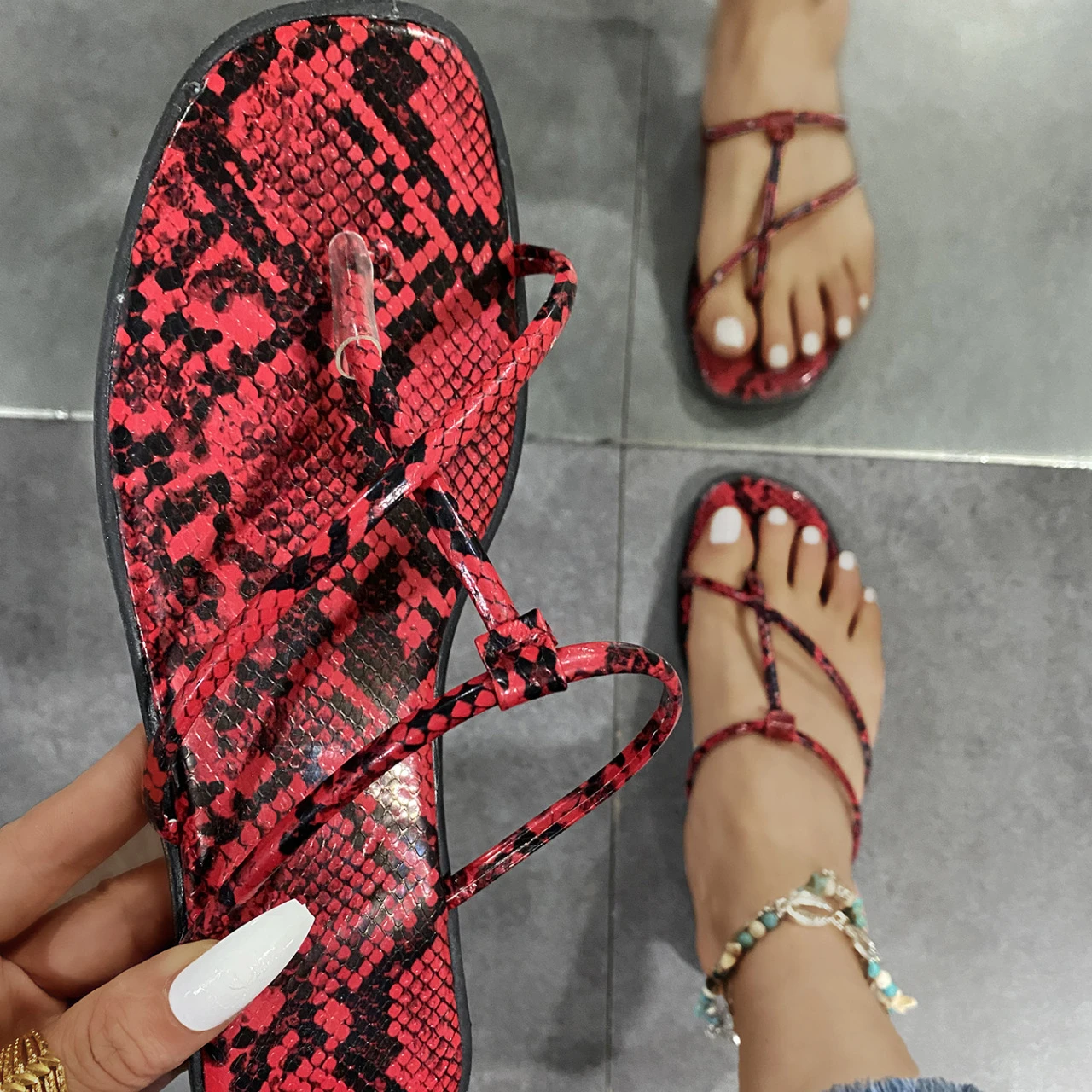 

Summer Snakeskin Outdoor Footwear Casual Slides Ladies Jelly Flat New Fashion women's sandals size 11 women's sandals rhinstone, Customized color