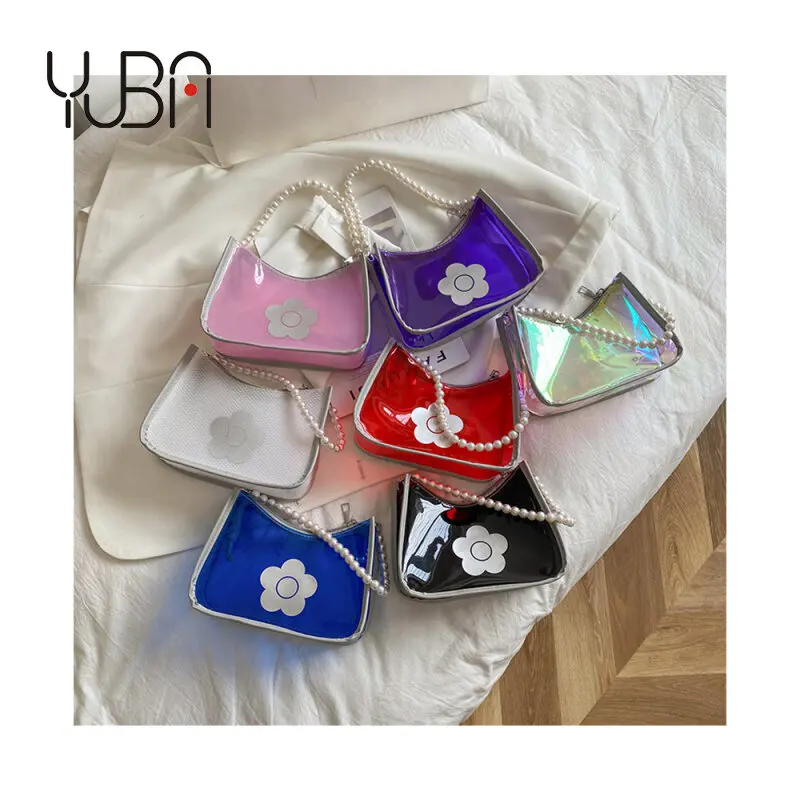 

2021 Hot Sell pearl chain jelly bags women handbags ladies purse girl laser single shoulder armpit bag, Customizable