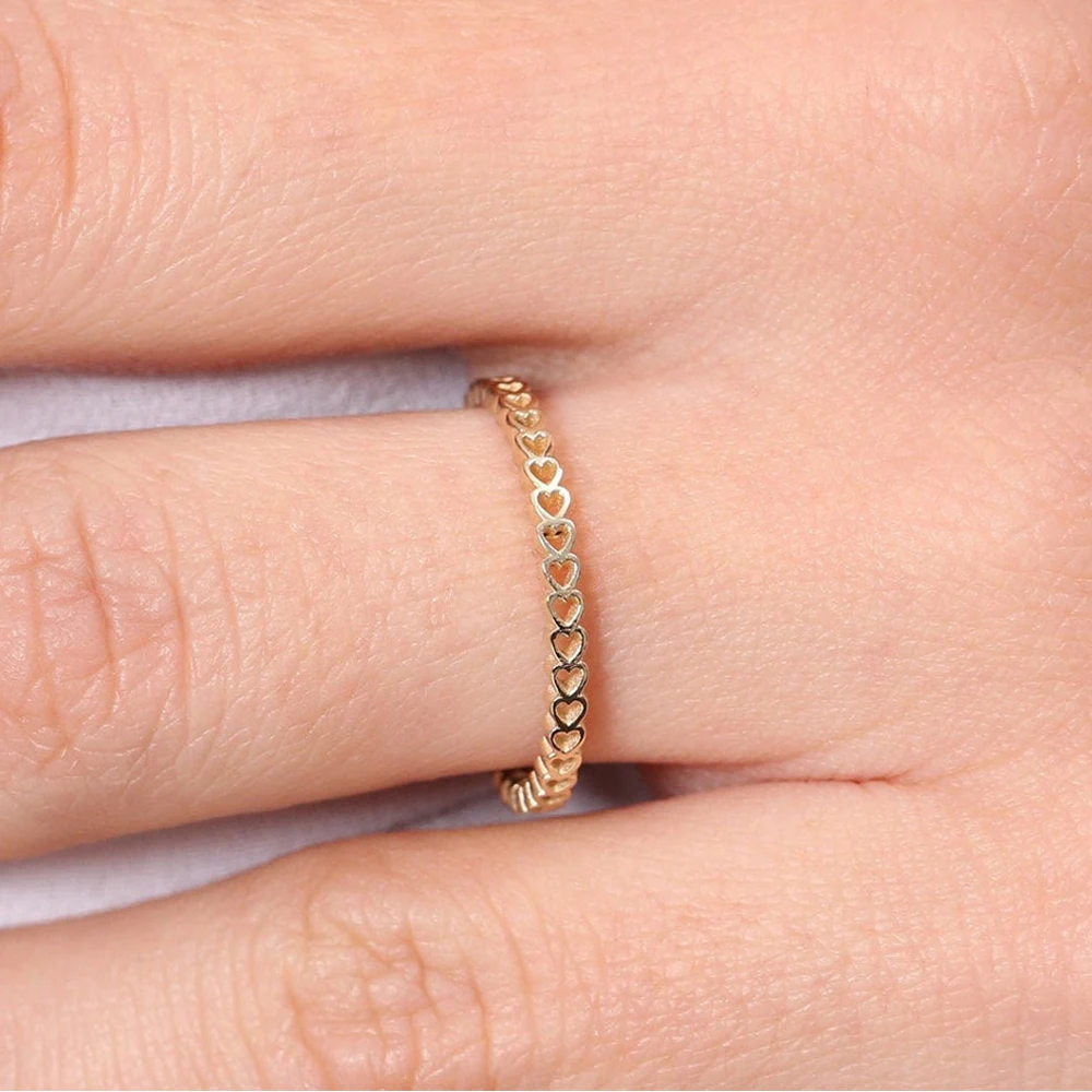 

Dainty Stainless Steel 18k Gold Plated Hypoallergenic Tiny Band Heart Ring Promise Stacking Ring For Her Jewelry