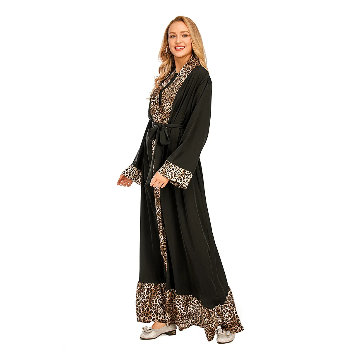 

New Dubai Style Abaya Leopard print patchwork Abaya Kimono cardigan gown women middle east abaya dubai