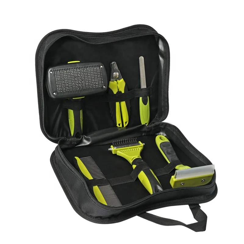 

Factory Wholesale Professional Multifunction 6 In 1 Cat Dog Grooming Tool Kit Bag Pet Dog Brush Set Kit