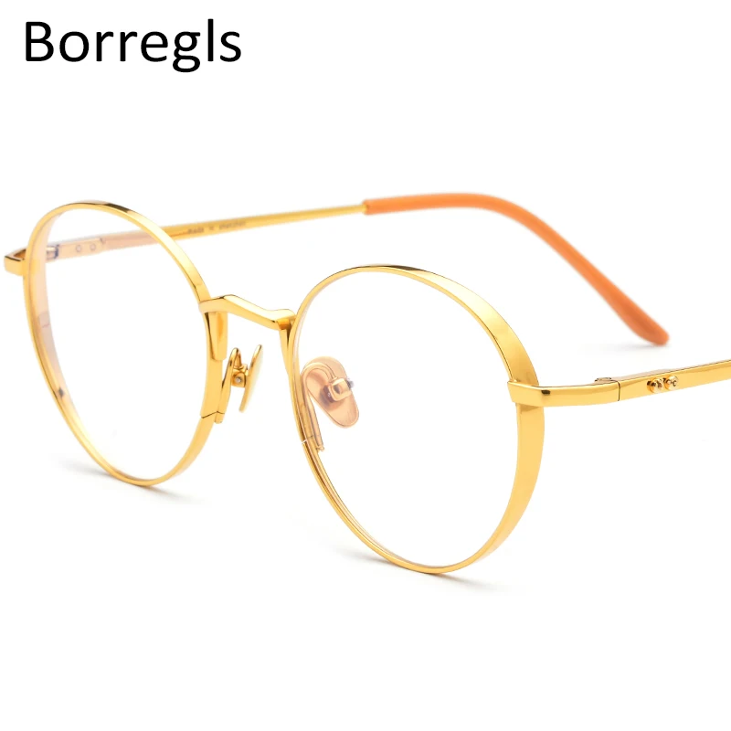 

Borregls Pure Titanium Glasses Men Retro Round Myopia Optical Prescription Eyeglass Frame Women Vintage Eyewear 1879