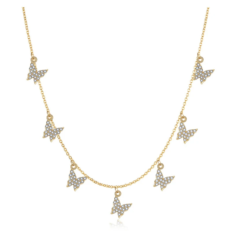 

Fashion Jewelry gold plated multiple diamond CZ butterfly pendant necklace for women girls