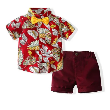 

F40921A New style boys' short sleeve floral shirt +woven shorts baby boys' clothing sets kids clothing sets boys