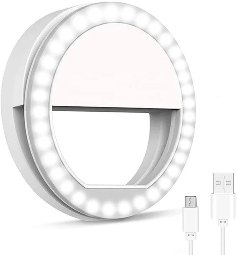 

36 Led 50mah Rechargeable Phone Selfie Ring Light,3-level Brightness Clip On Portable Ring Lamp For Makeup Live Video, White,black,blue,pink