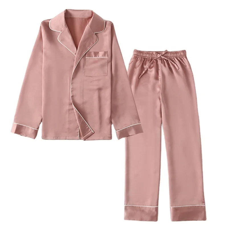 

2020 Factory Directly Wholesale Summer Fashion High Quality Silk Satin Long Sleepwear Pajamas Set for Bride and Bridesmaids, Pink